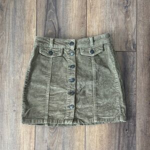 SO Olive Green Corduroy Button-Front Mini Skirt